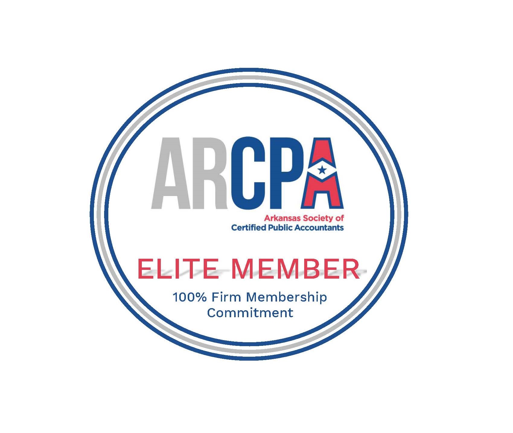 Arkansas Society of Certified Public Accountants Elite Member badge - 100% Firm Membership Commitment